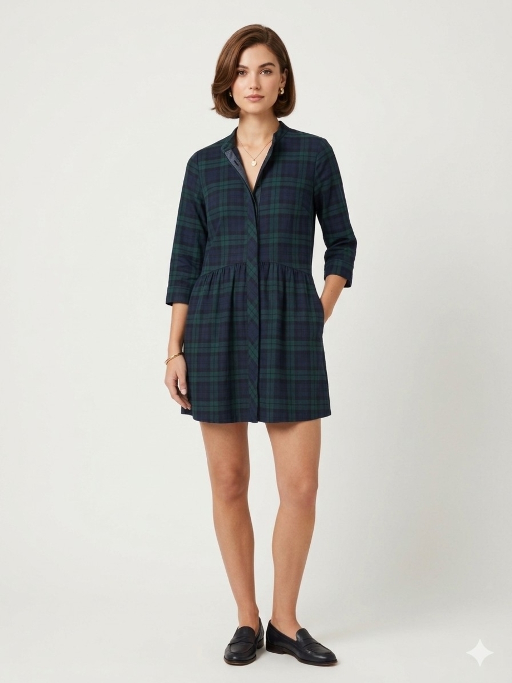 Tuckernuck Highland Plaid Royal Shirt Dress Mini Navy and Green Tartan Size XS